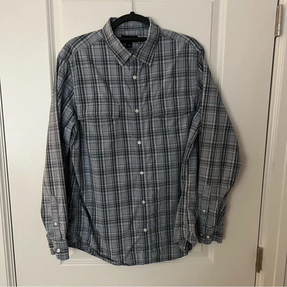 Banana Republic mens plaid long sleeve casual button down shirt | size Large
